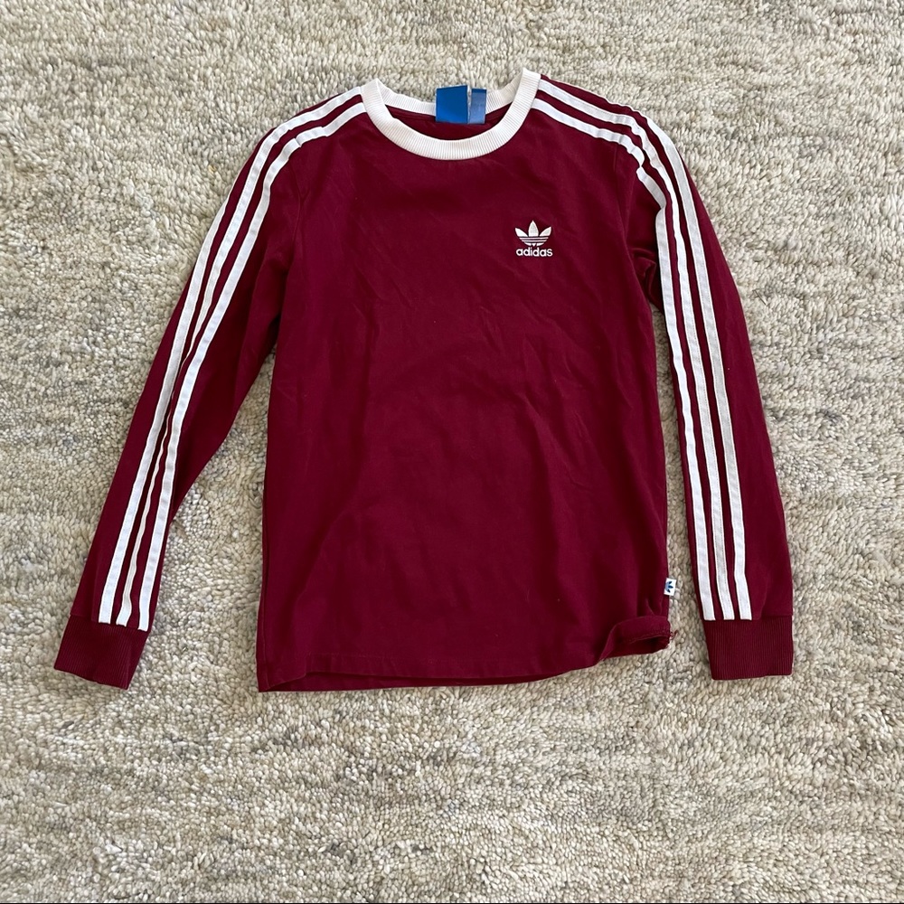 Adidas Red Long Sleeve 3 Striped Shirt